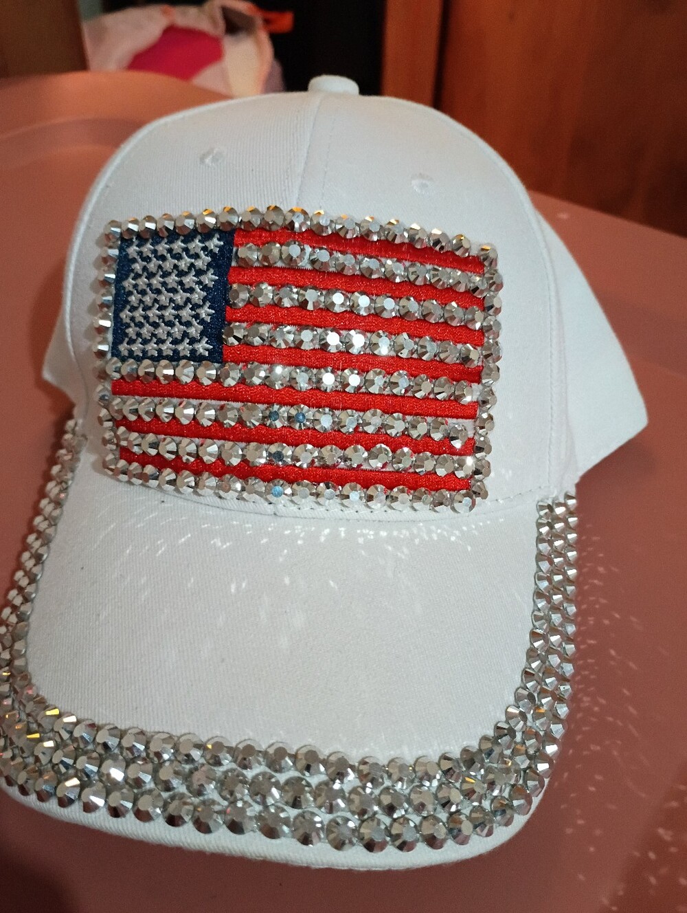 White Rhinestone American Flag Baseball Cap